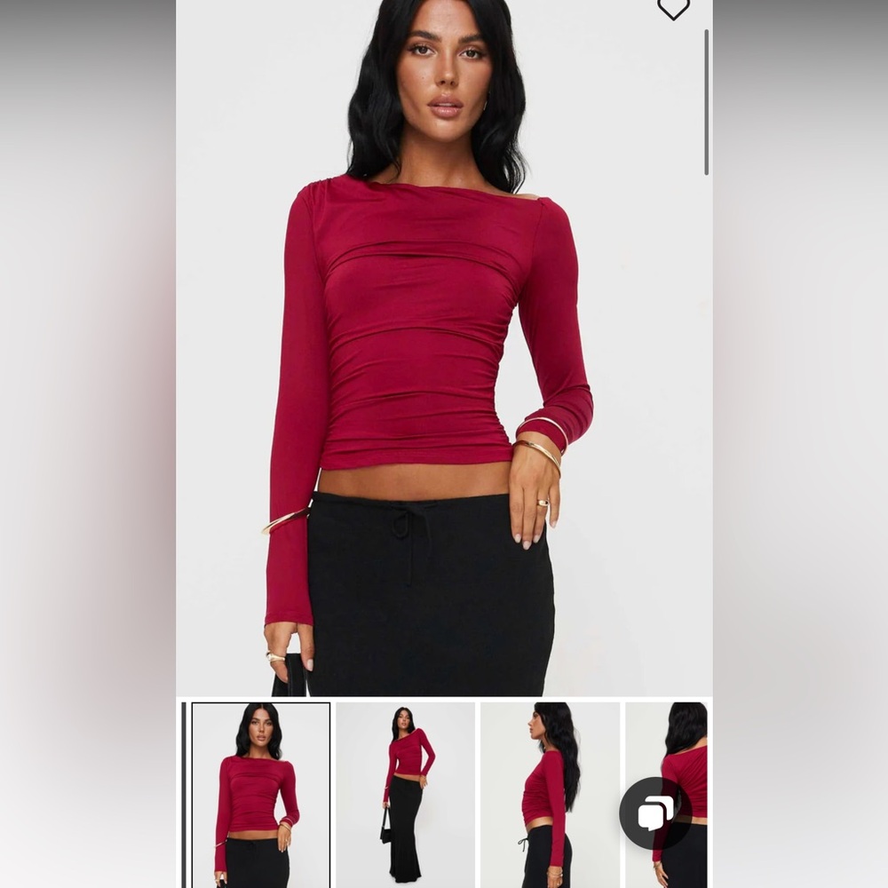 Princess Polly Red Ruched Crop Blouse